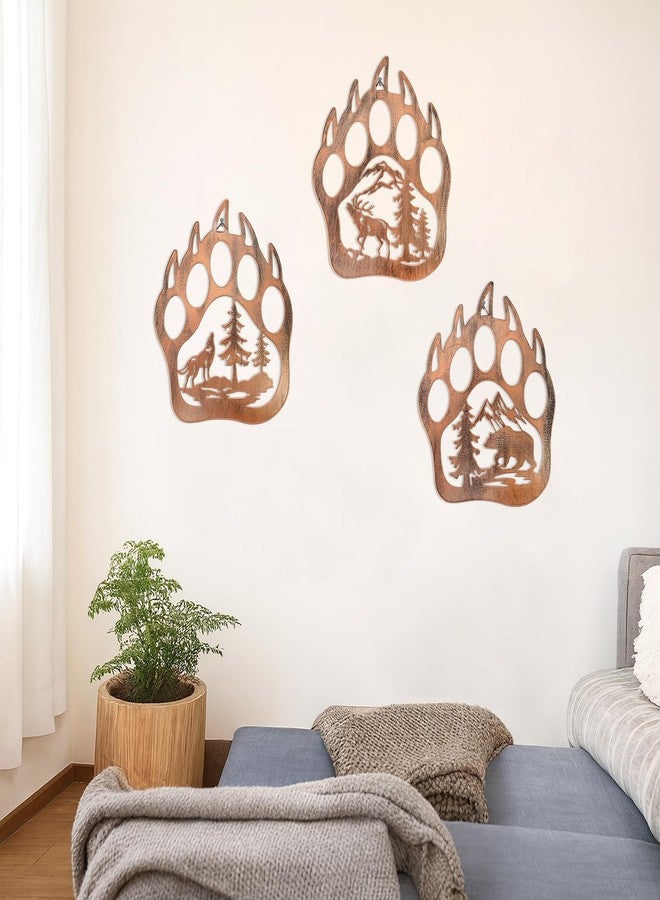 KH866 Metal Bear Paw Wall Decor Rustic Wildlife Art Hanging with Deer Bear Wolf Forest Pine Tree Cabin Lodge Hunting Wall Decoration Laser Cut 3D Artwork for Living Room Bedroom Bathroom Indoor Outdoor - Image 3